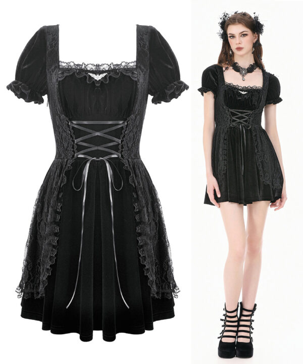 lenore black velvet & lace gothic dress by dark in love