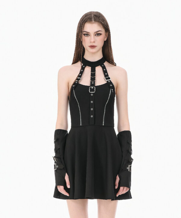 vespera gothic black buckle & harness skater dress by dark in love