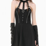 vespera gothic black buckle & harness skater dress by dark in love