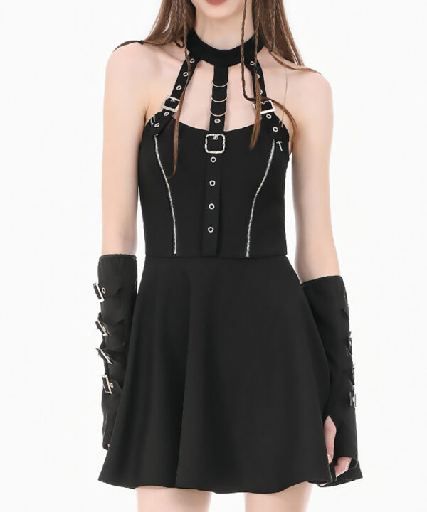 vespera gothic black buckle & harness skater dress by dark in love