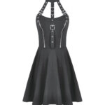vespera gothic black buckle & harness skater dress by dark in love