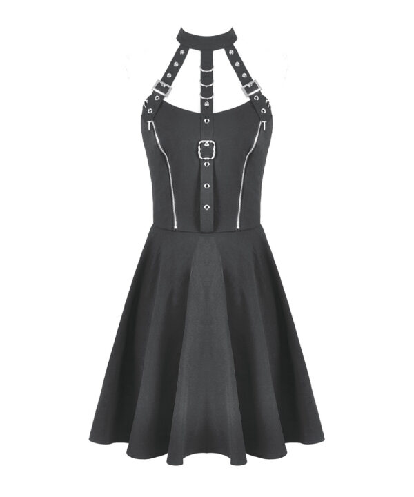 vespera gothic black buckle & harness skater dress by dark in love
