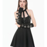 vespera gothic black buckle & harness skater dress by dark in love