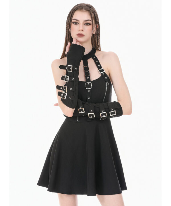 vespera gothic black buckle & harness skater dress by dark in love