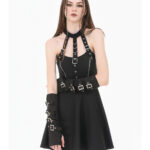 vespera gothic black buckle & harness skater dress by dark in love