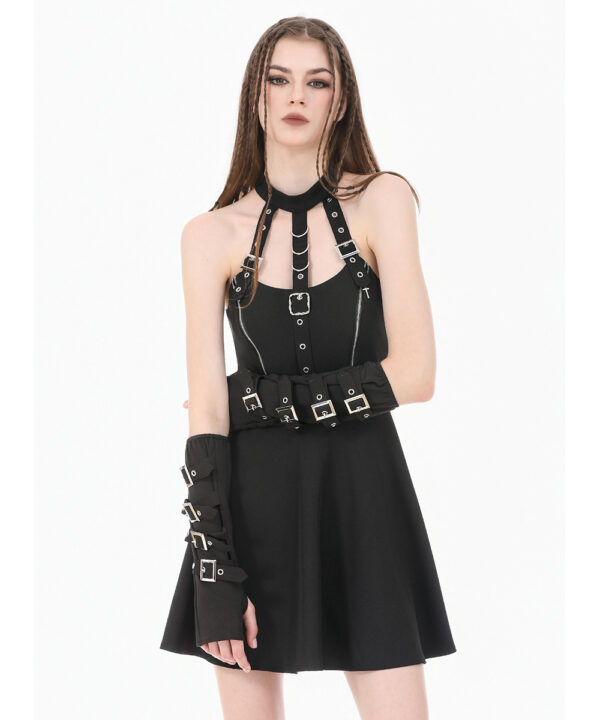 vespera gothic black buckle & harness skater dress by dark in love