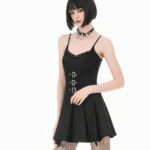 freya gothic black buckle & lace up skater dress by dark in love