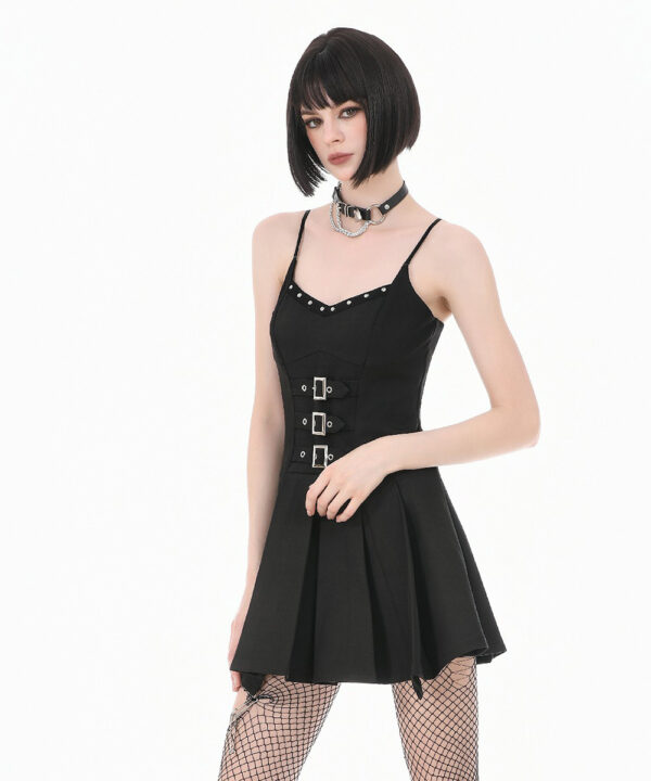 freya gothic black buckle & lace up skater dress by dark in love