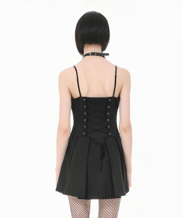 freya gothic black buckle & lace up skater dress by dark in love