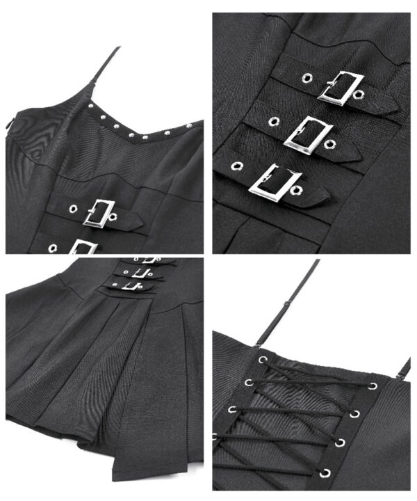 freya gothic black buckle & lace up skater dress by dark in love