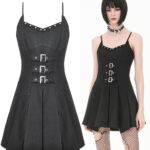 freya gothic black buckle & lace up skater dress by dark in love