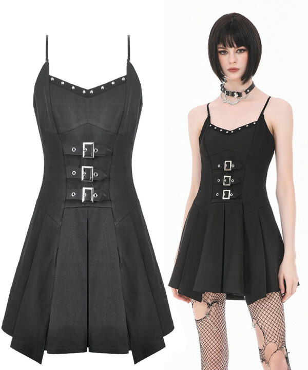 freya gothic black buckle & lace up skater dress by dark in love