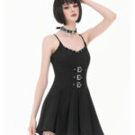 freya gothic black buckle & lace up skater dress by dark in love