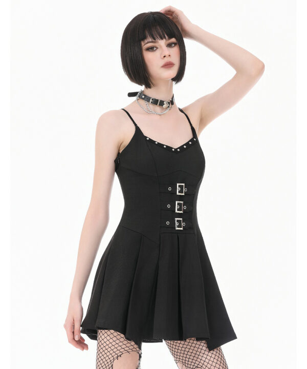freya gothic black buckle & lace up skater dress by dark in love