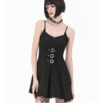 freya gothic black buckle & lace up skater dress by dark in love
