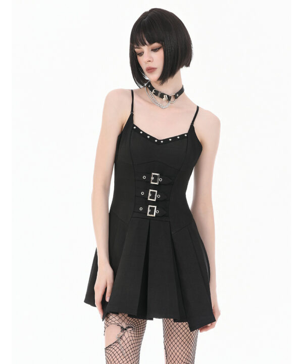 freya gothic black buckle & lace up skater dress by dark in love