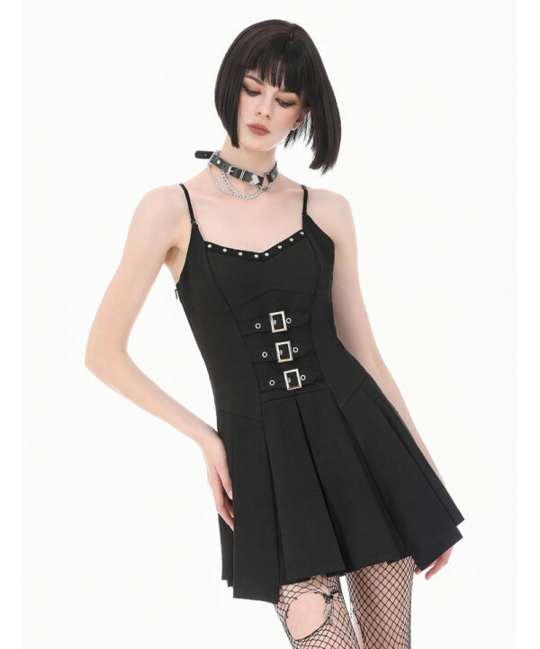 freya gothic black buckle & lace up skater dress by dark in love