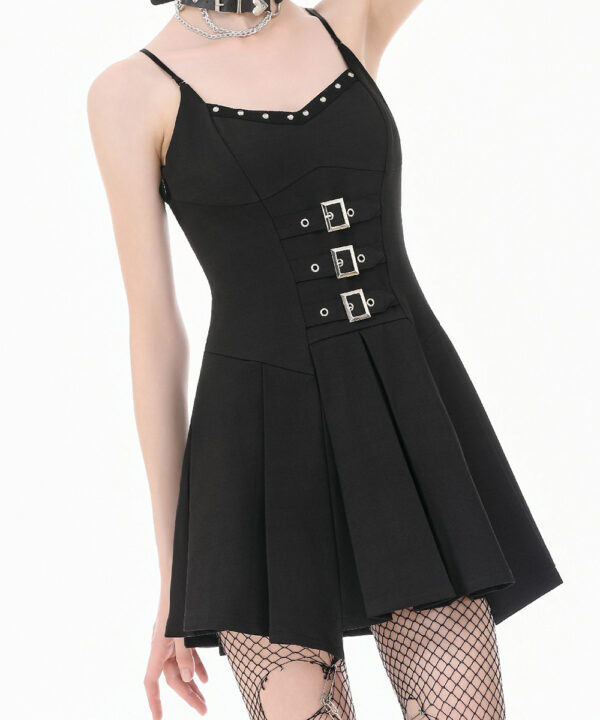 freya gothic black buckle & lace up skater dress by dark in love