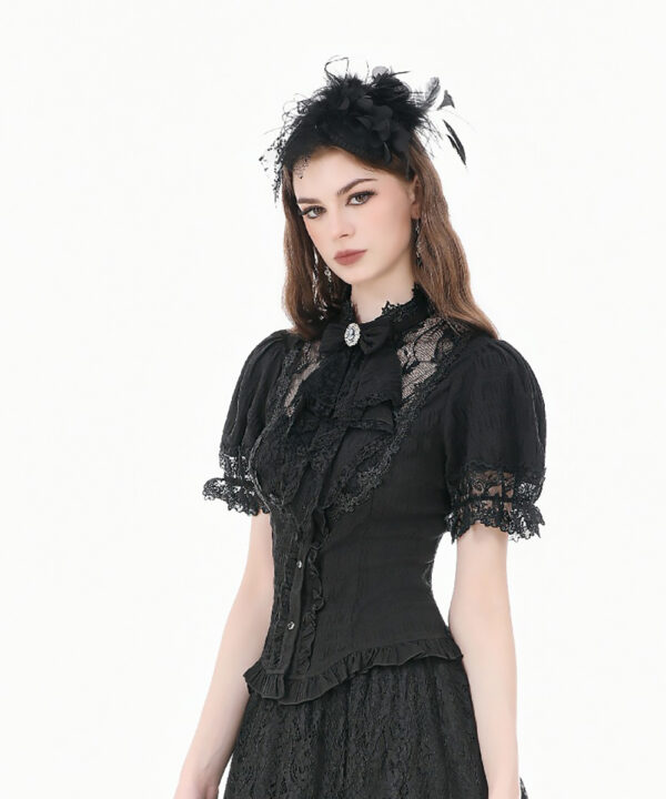 cordelia black lace & ruffle gothic shortsleeve blouse by dark in love