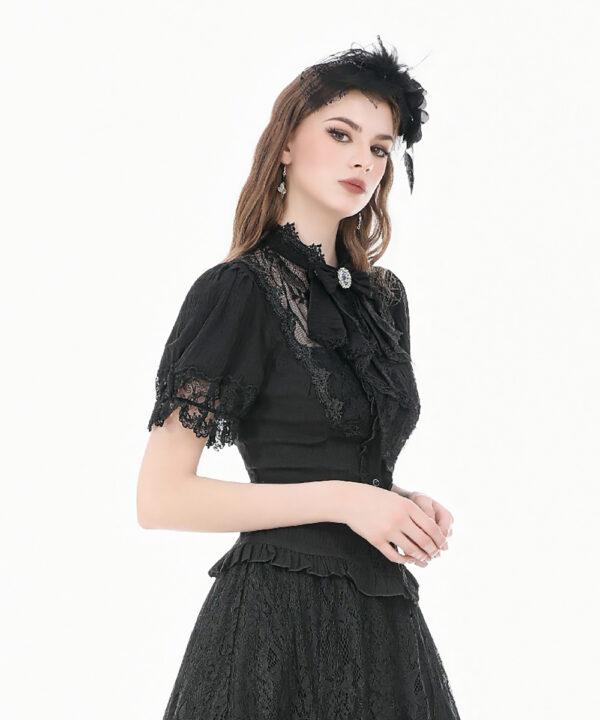 cordelia black lace & ruffle gothic shortsleeve blouse by dark in love