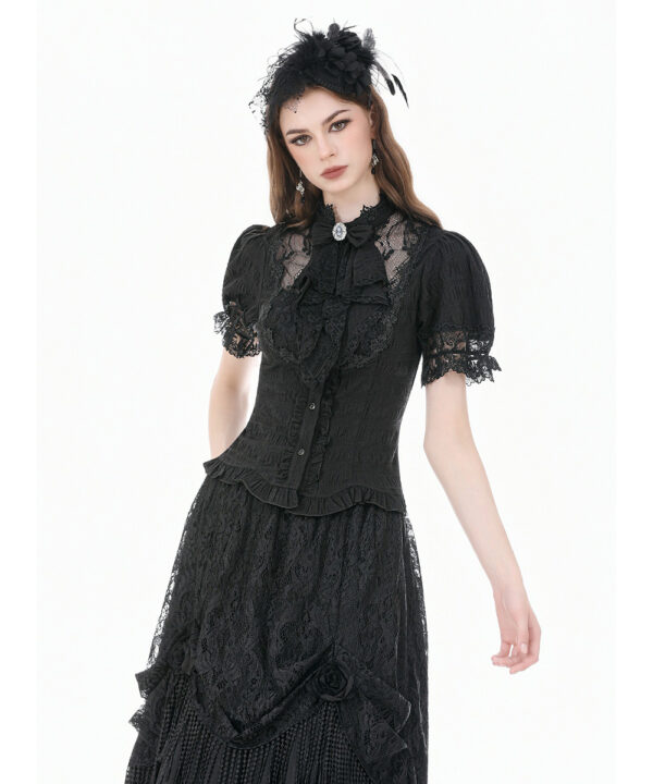 cordelia black lace & ruffle gothic shortsleeve blouse by dark in love