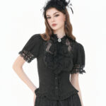 cordelia black lace & ruffle gothic shortsleeve blouse by dark in love