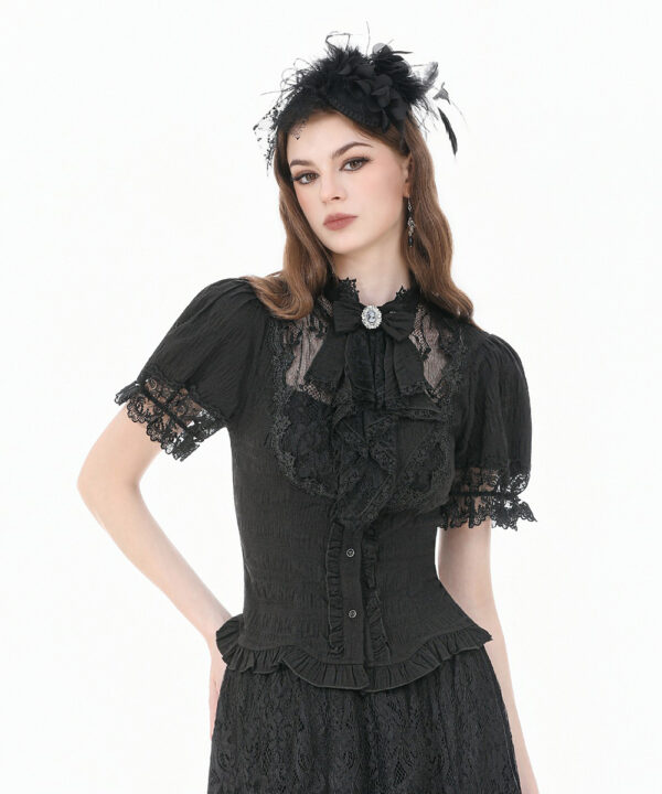 cordelia black lace & ruffle gothic shortsleeve blouse by dark in love