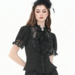 cordelia black lace & ruffle gothic shortsleeve blouse by dark in love