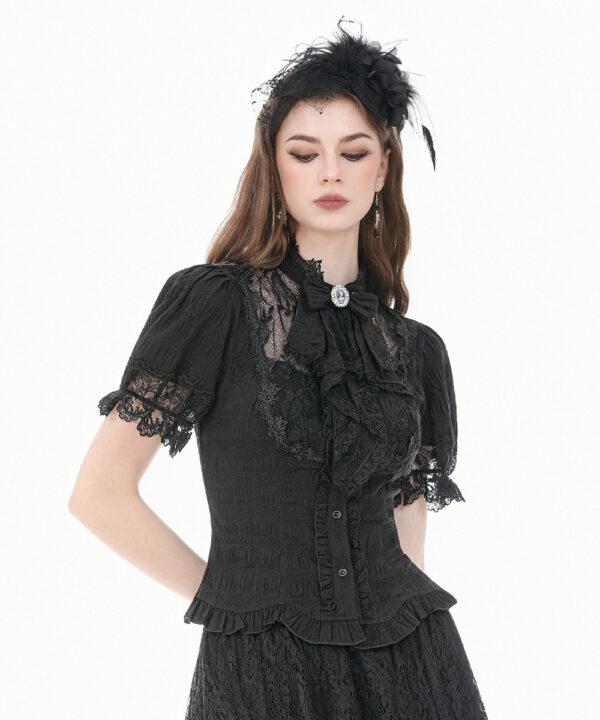 cordelia black lace & ruffle gothic shortsleeve blouse by dark in love