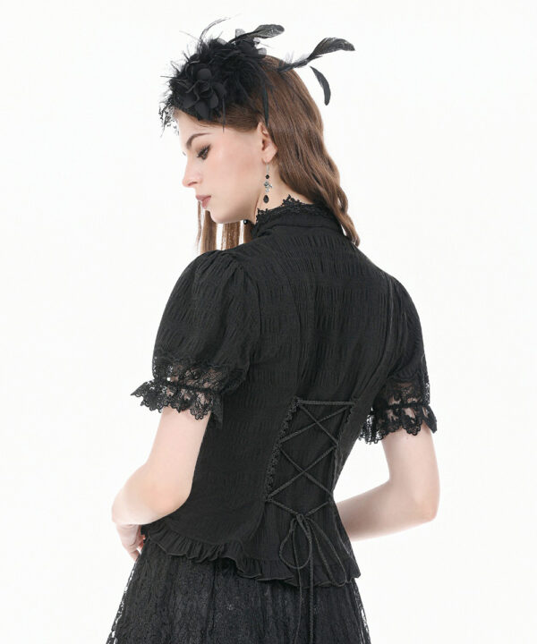 cordelia black lace & ruffle gothic shortsleeve blouse by dark in love