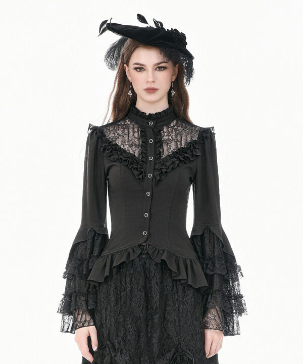 morticia black lace bell sleeve gothic blouse by dark in love