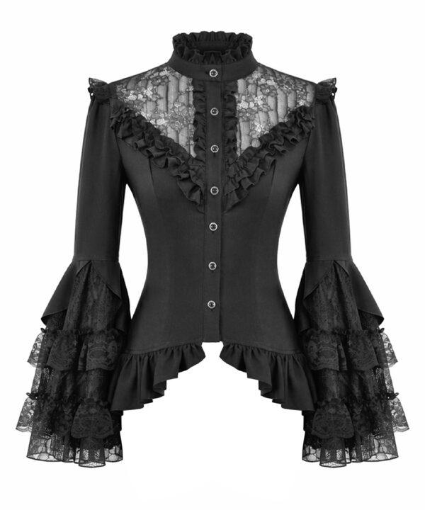 morticia black lace bell sleeve gothic blouse by dark in love