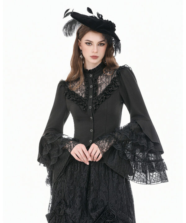 morticia black lace bell sleeve gothic blouse by dark in love