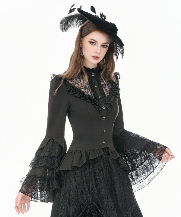 morticia black lace bell sleeve gothic blouse by dark in love