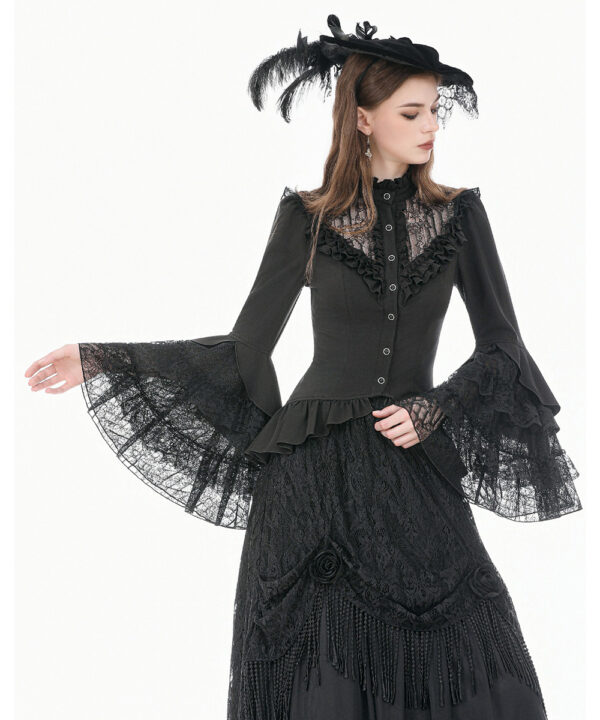 morticia black lace bell sleeve gothic blouse by dark in love