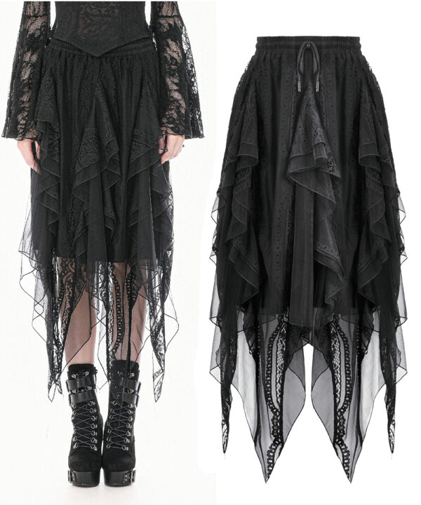 nocturne gothic black lace & mesh witchy skirt