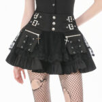 florence gothic black lace ruffle mini skirt with buckles by dark in love
