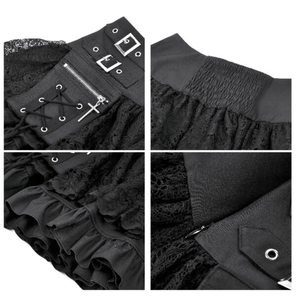 florence gothic black lace ruffle mini skirt with buckles by dark in love