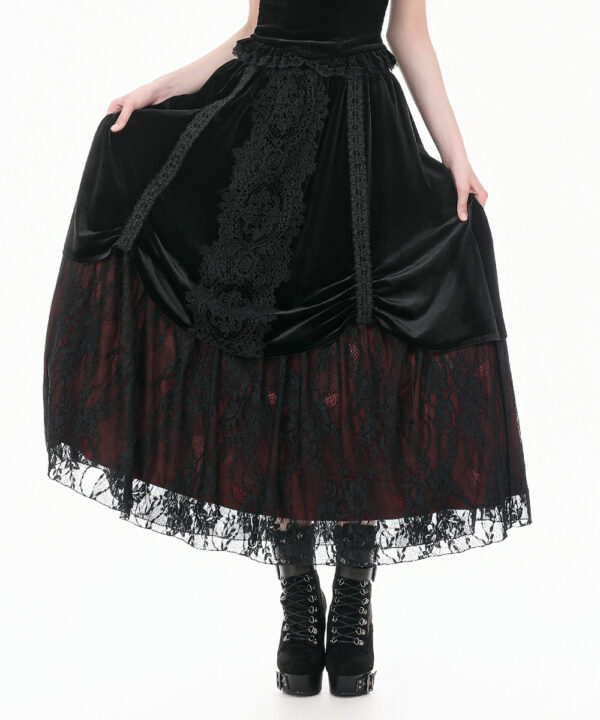 matilda gothic red & black velvet & lace long skirt by dark in love
