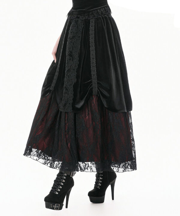 matilda gothic red & black velvet & lace long skirt by dark in love