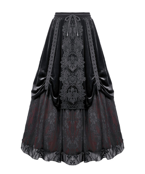 matilda gothic red & black velvet & lace long skirt by dark in love