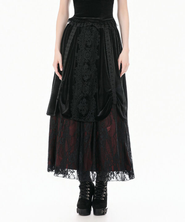 matilda gothic red & black velvet & lace long skirt by dark in love