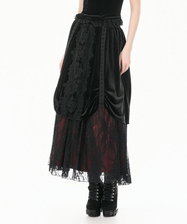 matilda gothic red & black velvet & lace long skirt by dark in love