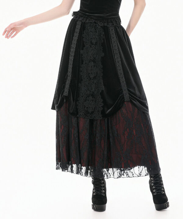 matilda gothic red & black velvet & lace long skirt by dark in love