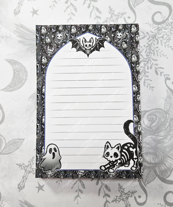 skellie cat & bats spooky gothic halloween a6 gothic notepad stationery
