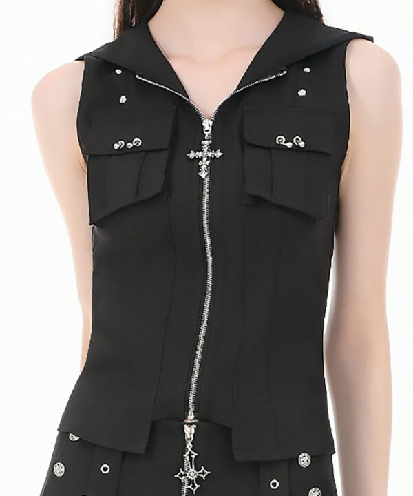 lydia gothic black hooded vest with cross detail by dark in love