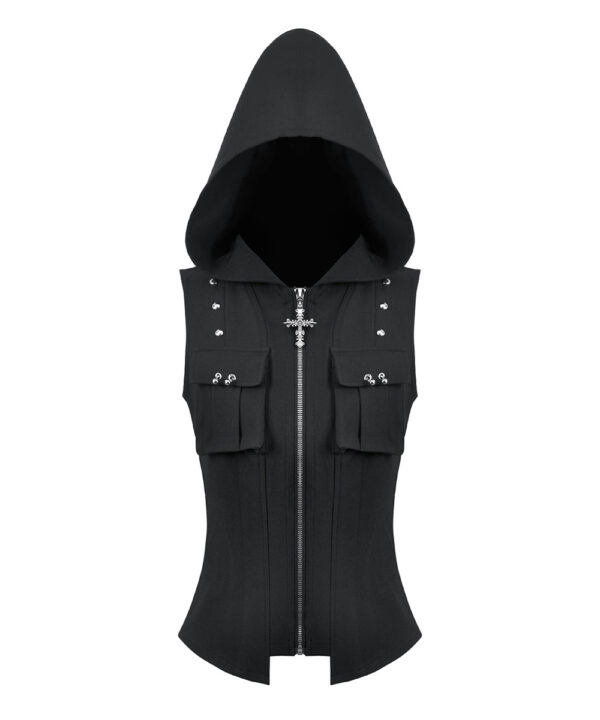 lydia gothic black hooded vest with cross detail by dark in love