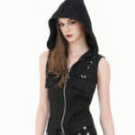 lydia gothic black hooded vest with cross detail by dark in love
