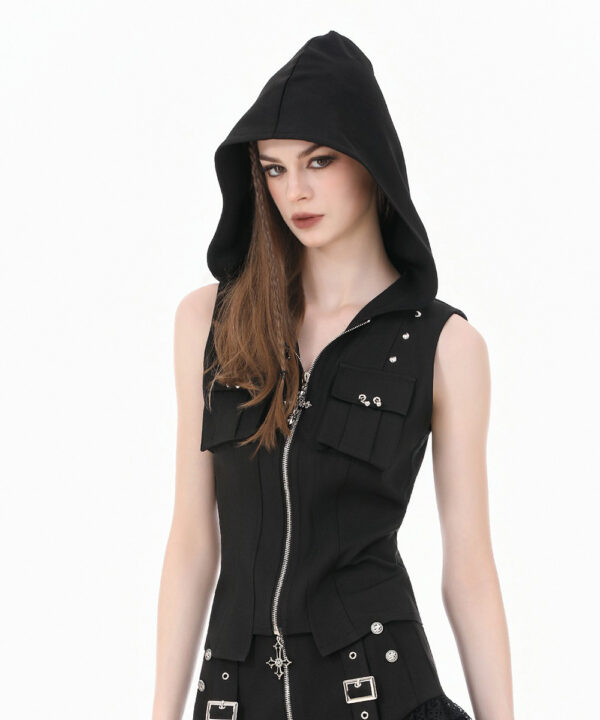 lydia gothic black hooded vest with cross detail by dark in love