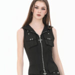 lydia gothic black hooded vest with cross detail by dark in love